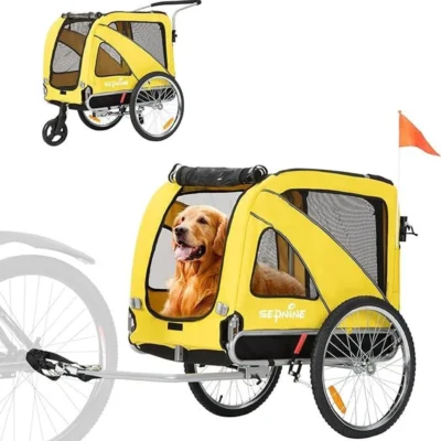 XL Hundefahrradanhänger, 2 in 1 faltbarer Anhänger mit Feststellbremse
