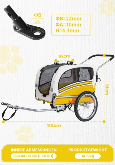 XL Hundefahrradanhänger, 2 in 1 faltbarer Anhänger mit Feststellbremse – Bild 5
