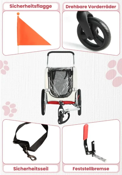 XL Hundefahrradanhänger, 2 in 1 faltbarer Anhänger mit Feststellbremse – Bild 5