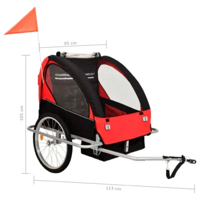 Fahrradanhänger für 2 Kinder ELITE DELUKE® schwarz/rot | 40kg belastbar | inkl. Sicherheitsgurte & Seitenfenster - Kinderanhänger für Fahrrad Kinderwagen am Fahrrad – Bild 2