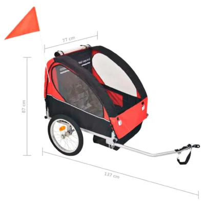 Kinderanhänger Fahrradanhänger ETRO DELUKE®  schwarz/rot | 30kg belastbar | inkl. Sicherheitsgurte & Seitenfenster | Kinderanhänger für 1-2 Kinder Jogger Buggy Fahrrad Anhänger – Bild 2