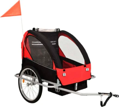 Fahrradanhänger für 2 Kinder ELITE DELUKE® schwarz/rot | 40kg belastbar | inkl. Sicherheitsgurte & Seitenfenster - Kinderanhänger für Fahrrad Kinderwagen am Fahrrad – Bild 7