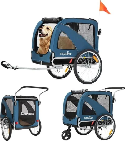 XL Hundefahrradanhänger, 2 in 1 faltbarer Anhänger mit Feststellbremse, maximale Belastung 40 kg