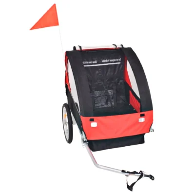 Kinderanhänger Fahrradanhänger ETRO DELUKE®  schwarz/rot | 30kg belastbar | inkl. Sicherheitsgurte & Seitenfenster | Kinderanhänger für 1-2 Kinder Jogger Buggy Fahrrad Anhänger – Bild 6