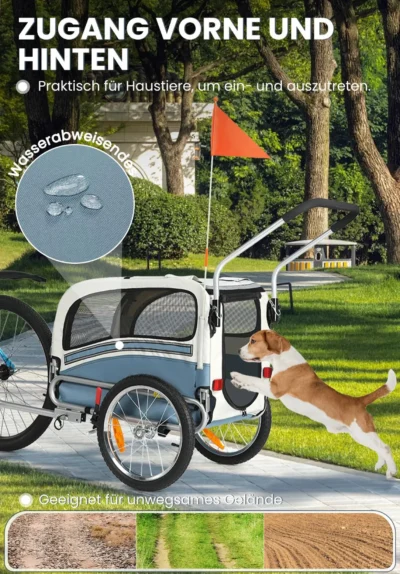 XL Hundefahrradanhänger, 2 in 1 faltbarer Anhänger mit Feststellbremse, maximale Belastung 40 kg – Bild 6